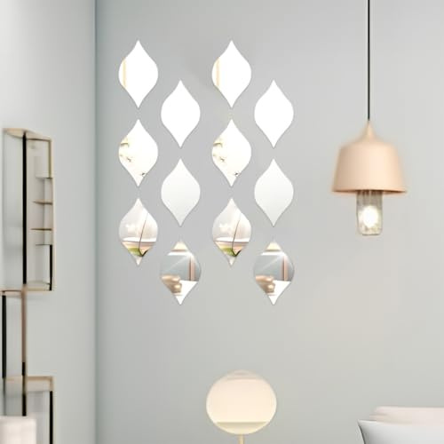 NOPVUFA 12 Pezzi Adesivi Murali Gocce d'Acqua 3D Argento Acrilico Specchio Adesivi Murali, Adesivo da Parete Lacrime per Camera Soggiorno Fai da Te Decorazione Accessori Accoglienti per La Casa