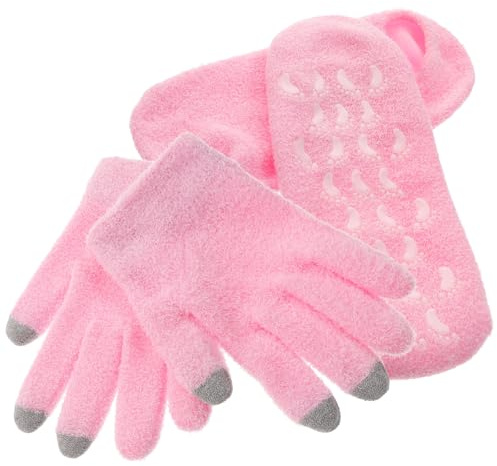 CHICAMPERA 4 Pcs Women Moisturizing Gel Gloves and Socks Set for Dry Cracked Hands and Feet, Pink Hydrating Gloves and Foot Covers and Skin Repair