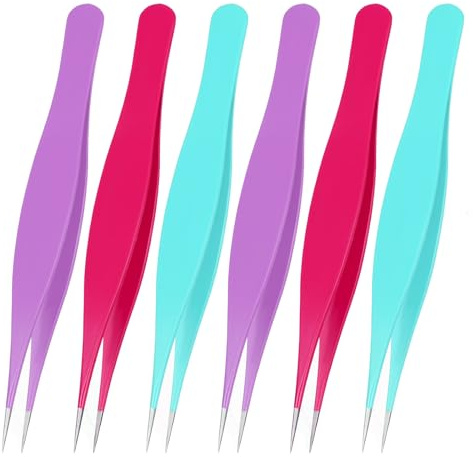 JJUNW 6Pcs Point Tweezers, Needle Nose Tweezers, Super Sharp Pointed Tweezer Tweezer for Women Facial Hair, Pimple Popper Tool for Nose Face Hair Eyebrow Blackhead Remover Women