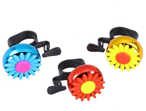 Veemoon Campanello per Bicicletta a Girasole in Lega di Alluminio, Set da 3 Pezzi (Rosso, Blu, Oro), Allarme Sonoro Forte, Facile da Installare, Compatibile Bici Standard, Mountain Bike