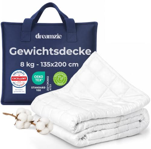Dreamzie Gewichtsdecke 135x200 - Gewichtsdecke 8kg, Oeko-Tex, mit Bezug aus 100% Baumwolle - Weighted Blanket Decke Zum Schlafen, Oeko-Tex