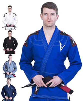 Vector Men's BJJ Gi with Bonus White Belt Ripstop Pants for Brazilian Jiu Jitsu (1, Blue)