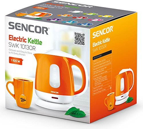 SENCOR SWK 1018RS Bouilloire Électrique Compacte - 1,0 Litre - 1100W - Filtre Anti-Calcaire Amovible Lavable - Blanc / Orange