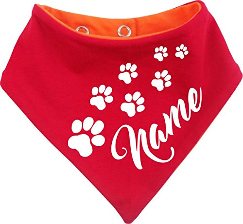 Hunde Wende- Halstuch mit dem Namen (rot-orange) (Gr.1 - HU 27-30 cm)