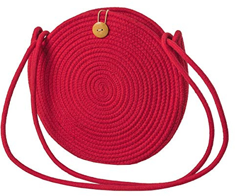 LA FIORE 24 Schultertasche Crossbody-Bag Umhängetasche Damen Ibiza Bali Style Rund Rot