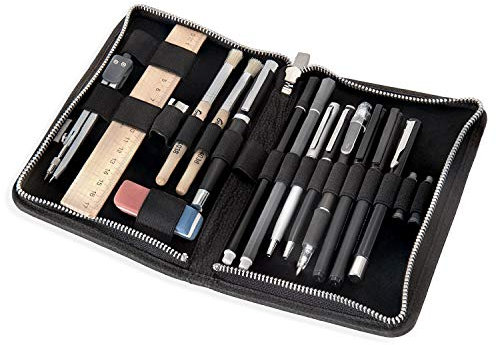 Jahn-Tasche â€“ GroÃŸes Federmäppchen/Exklusives Stifte-Etui GröÃŸe L aus Büffel-Leder, Schwarz, Modell 014