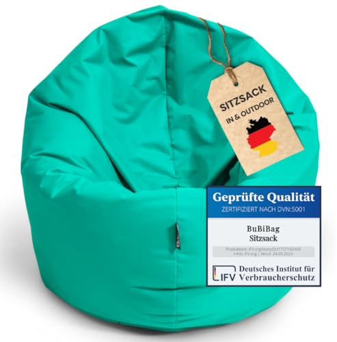 BuBiBag 2in1 Sitzsack L - XXL mit Füllung für Kinder & Erwachsene, Gaming Beanbag & Bodenkissen für Indoor & Outdoor Sessel Pflegeleicht & Wasserabweisend 2XL UNIVERSELL (Ø 145 cm Türkis)