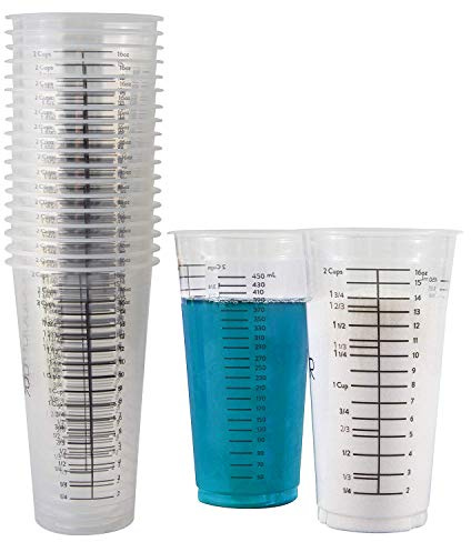 Disposable Measuring Cups for Resin – Pack of 20 16oz Clear Plastic Graduated Epoxy Mixing Cup for Paint, Resin, Stain – 1/2 Pint Reusable Plastic Measuring Cup for Cooking & Baking