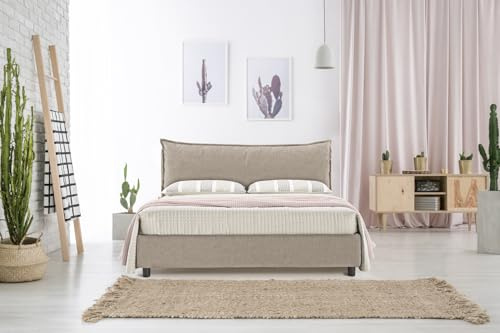 EVERGREENWEB Letto Matrimoniale con Contenitore 160x195 cm, Elegante Struttura Letto Imbottita, Rete a doghe in Legno Inclusa, Moderna Testiera Rivestimento SFODERABILE Tessuto Tortora, Modello ARLES