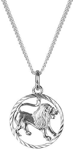 Unbespielt Anhänger 15 mm 925 Silber Sternzeichen Löwe und Panzerkette 1,4 mm Kettenanhänger Unisex Schmuckbox (40)