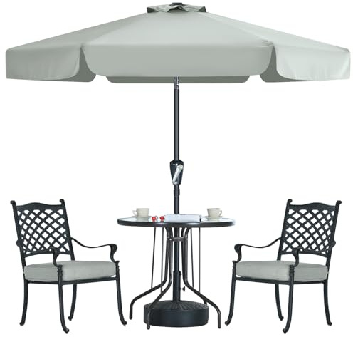 MasterCanopy 230 cm Sonnenschirm mit 6 Rippen, Kurbel & Volant, Hellgrau