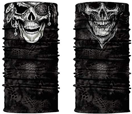 ShopINess Pack Multifunktions Schlauchschal - Weißer Totenkopf + Piraten-Totenkopf