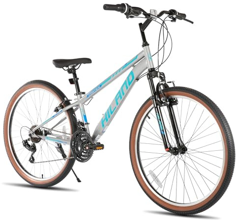 HILAND 26 Inch Mountain Bike for Mens and Womens, 21 Speeds Mountain Bicycle, High-Tensile Steel Frame, V Brake, Hardtail MTB for Adults Gray