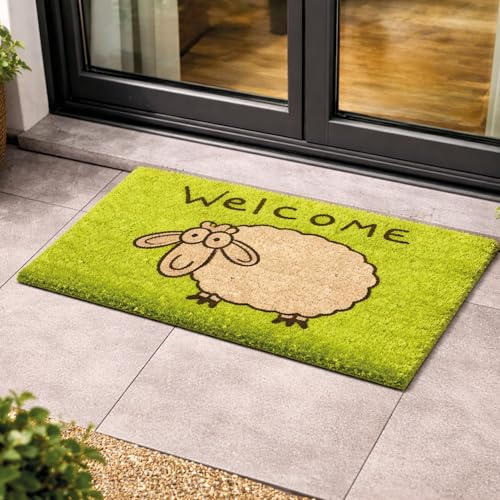 Carpido Eingangsmatte Kokos Türmatte Innen - Schaf 40 x 60 cm (Rechteckig)