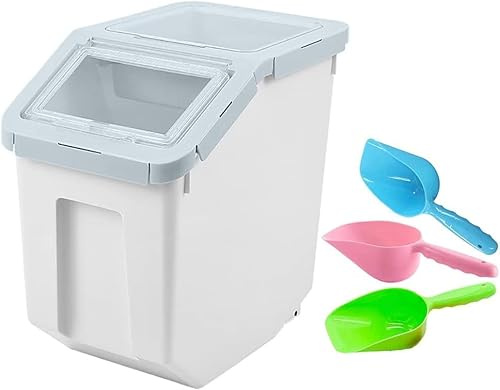 Toolzia 8kg Airtight Pet Food Storage Container with Lid (Cyan Large) | BPA-free food storage bin with measuring cup & wheels, for dry dog/cat food，rice, flour, cereal