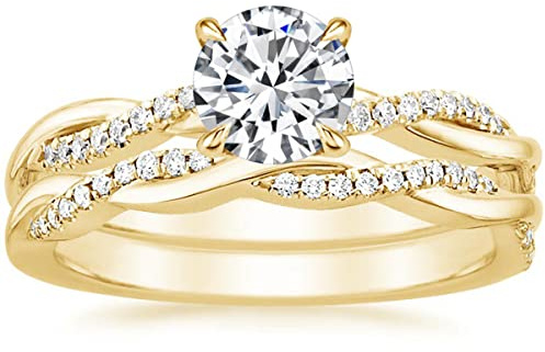 Zakk Verlobungsring Damen Ringe Set 1,5CT Rund Zirkonia Verdreht Versprechen Ring Eheringe Partnerringe Rosegold Gold Silber