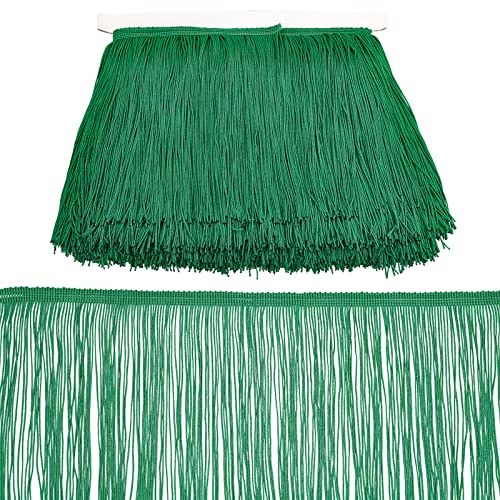 OLYCRAFT - 10 metros de flecos de costura con flecos de encaje verde para decoración de pantallas de lámparas, manualidades, vestidos latinos, 155 mm de ancho