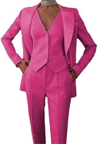 Leader of the Beauty Costume 3 pièces pour femme avec veste, gilet et pantalon, style habillé ou décontracté, fuchsia, XS