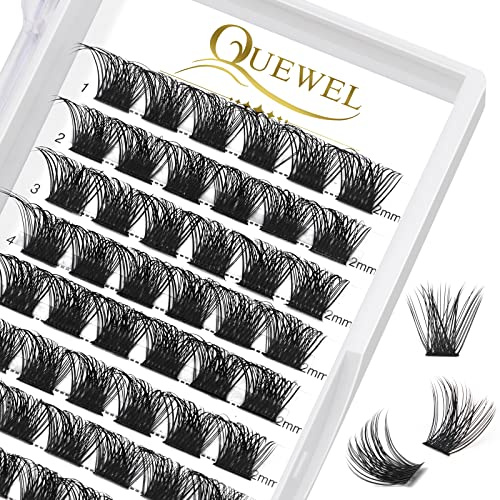QUEWEL Einzelne Wimpern Cluster Lashes Mega C Curl 12mm Breite Foundation Einzelne Wimpern für Augen Make-up DIY Wimpernverlängerung (Mega-C-12mm)