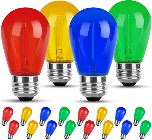 We Charger Colored Led String Light Bulbs16 Pack for Replacement, S14 Multi-Color Bulb with E26 Screw Base, Red/Green/Blue/Yellow RGB Bulbs for Wedding Christmas Party Bar Mood Ambiance Decor