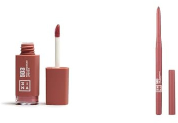 3INA MAKEUP - The Longwear Lipstick 503 + The Automatic Lip Pencil 503 - Matte Lippenstift mit Hyaluronsäure - Hautfarbe Lippenkonturenstift Wasserfest - Vegan - Cruelty Free