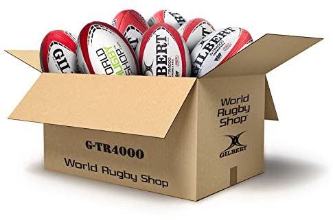 World Rugby Shop x Gilbert G-TR4000 Training Ball Bundle - Set of 10 Rugby Ball Size 5 - Durable 3 Ply Poly-Cotton - Red