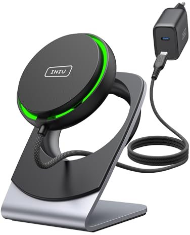 INIU Caricatore iPhone Wireless per MagSafe, 15W Ricarica Rapida Caricabatterie Wireless Dissipazione Efficiente per iPhone 16 15 Pro Max iPhone 14 Plus 13 12 (Adattatore e Cavo USB C Inclusi)