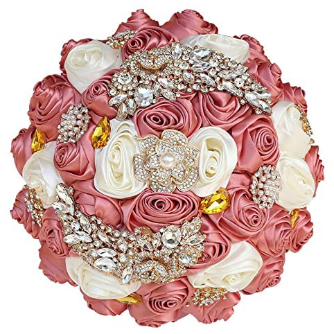 Cileruide Hochzeit Brautstrauß Künstliche Blumen Bouquet Strauß für Brautjungfer Kunstblumenstrauß für Hochzeiten im Innenbereich Brautparty Wurfstrauß Quinceanera (Altrosa, 18cm)