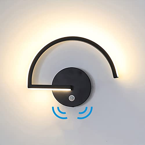 Wandleuchte mit Bewegungsmelder LED Innen Wandlampe Metall Flur Lampe 3000K Moderne Wandbeleuchtung mit Bewegungssensor für Korridor Treppenhaus Schlafzimmer Wohnzimmer Balkon Veranda Sensorleuchte