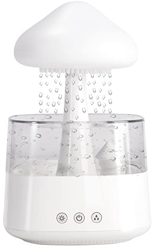 MINGPINHUIUS Regenwolken Luftbefeuchter für Schlafzimmer und große Räume, Pilz Öldiffusor mit LED-Leuchten in 7 Farben kann als Nachtlicht, Regentropfen Wolkenbefeuchter (Weiß)