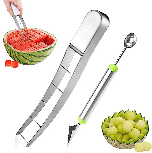 Cortador de Sandia, Cortador de Melón, Rebanador de Sandía, Cortador Sandia Acero Inoxidable, Cortador de Frutas Sandia, Cuchillo de Sandía para Melón Papaya Fruta del Dragón