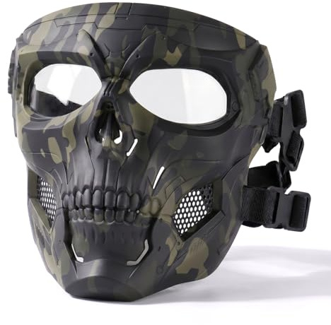 Yzpacc Airsoft Taktische Maske Schädel Vollgesichtsmaske für Halloween Cosplay Kostüm