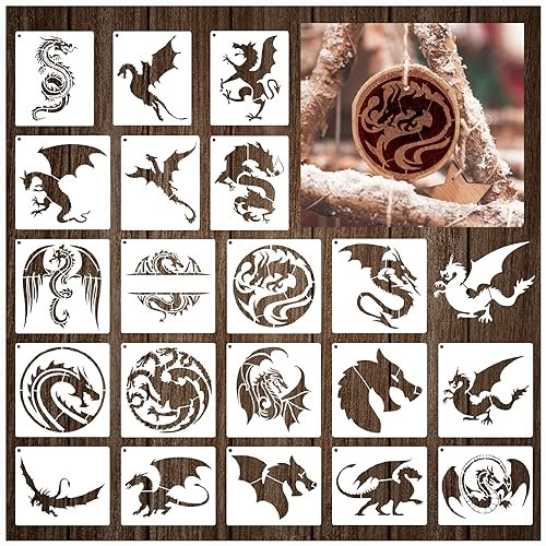 20 Stück Drachenschablonen Vorlage Wiederverwendbare Mylar Bastelschablonen zum Malen auf Holz Leinwand Wände Dekorationen DIY Projekte (20 Drachen)