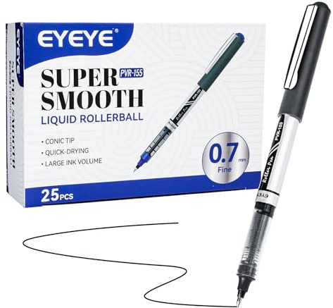 EYEYE Boligrafo Tinta Líquida Negro, 25pcs Boligrafos Roller de Tinta Líquida, Secado Rápido para Escribir, Escritura Suave para Oficina, Hogar, Empresa, Escuela Punta Fina 0.5 mm
