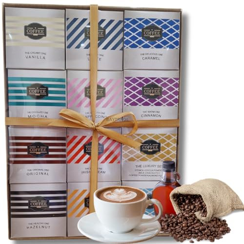 12x Instant Flavoured Coffee Gifts for Men Women Adults |1x Pumpkin Spice Syrup 1x Stencil | Christmas Gifts for Men Women Couples | Drink Gift for Coffee Lovers | Birthday Xmas Presents Selection Box