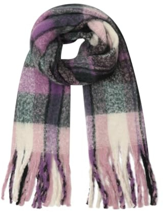FASHION YOU WANT Damen Web Strickschal mit buntem Karo Muster und langen dicken Fransen, warmer Winter, Stola