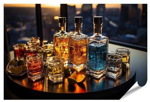 islandburner Prime XXL Imagen Póster Club Nocturno Fiesta Whisky Cóctel Vaso Celebración Paisaje Urbano Lujo Reflexión Premium Imágenes Impresión fotográfica