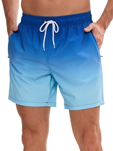 Decorie Bañador Hombre Secado Rápido Traje de Baño Hombre Bañador Corto con Forro de Malla y Bolsillos (Azul-A,XXL)