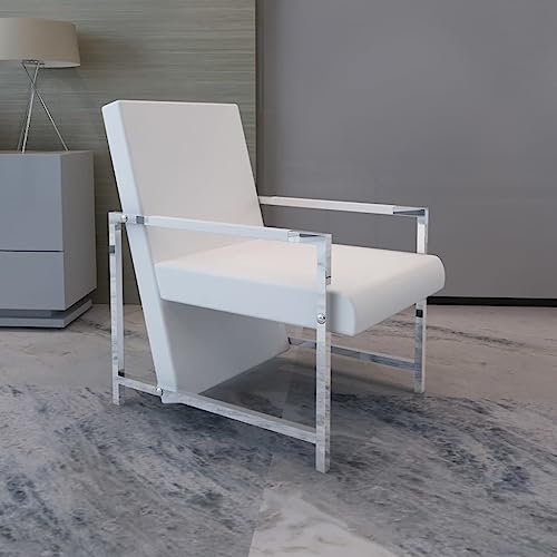 FUDUGEHMIOFWFJJ Lounge Sessel,XXL sitzsack,schaukelstuhl,Sessel mit verchromten Füßen Weiß Kunstlederrelaxsessel,lesesessel,Sessel,stillsessel,