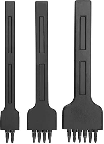 Cincel De Cuero De 3 Uds., Cincel De Punta Espaciada De 4mm, Acero De Aleación Negra, Juego De Cinceles De Costura De 2/4/6 Dientes Para Perforación De Cuero DIY Con Agujero Redondo