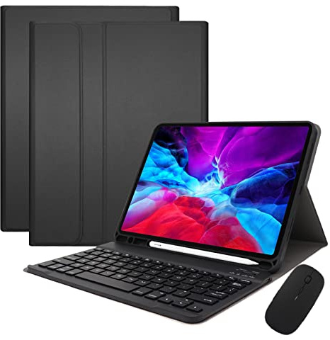 Coque Clavier pour iPad Air 3 2019/iPad Pro 10.5 2017 avec Souris, Housse Clavier QWERTY Bluetooth avec Fente pour Stylo, Clavier sans Fil Rétro-éclairé 7 Couleurs, Noir avec Rétroéclairé