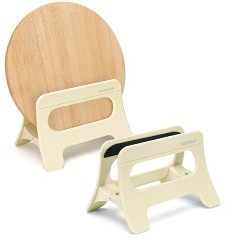 Realand 2Pcs Cutting Board Holder, Automatic Width Adjustment Cutting Board Organizer, Cutting Board Rack Chopping Board Stand for Countertop Cabinet Pot Lid Organizer, Beige