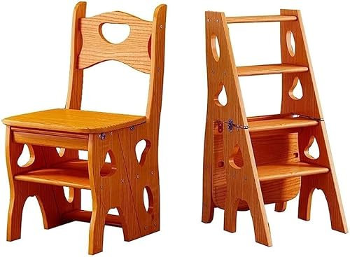 Sedia Da Biblioteca Pieghevole In Legno A 4 Gradini Con Sedile, Ripiano Per Scala Portatile Leggero, Sgabello Multifunzionale, Espositore Per Scalette Per Cucina Domestica Di Ufficio(Color:Noce)