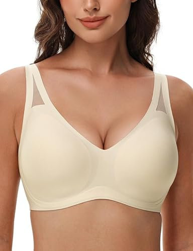 WingsLove Bras for Women Wireless Yoga Seamless Full Coverage Padded Comfort Soft Cup Everyday Bra (Light Nude,XL)