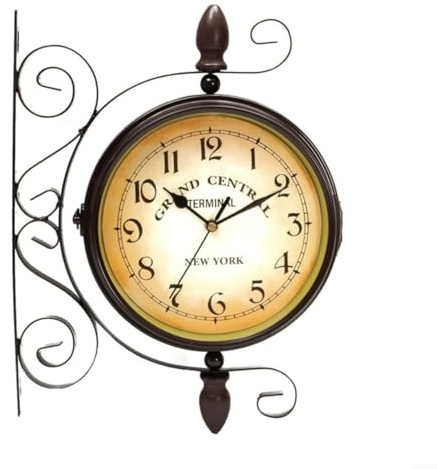 HOHOVYVY Bahnhofsuhr Wanduhr,Vintage Doppelseitige Wanduhr Schmiedeeisen Zug Grand Station Stil
