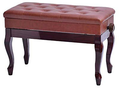 ASumPio Klavierhocker, Höhenverstellbare Klavierbank, Bequemer Duett-Keyboardhocker Aus Leder Mit Hochelastischem Schaumstoffkissen Und Ablagefach Für Notenbücher,Red Brown