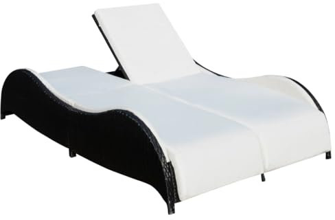 HETFTJN Relaxsessel Garten Strandliegestuhl Balkon Sessel Saunaliege - Doppel-Sonnenliege mit Auflage Poly Rattan Schwarz für Camping Outdoor Garten Balkon