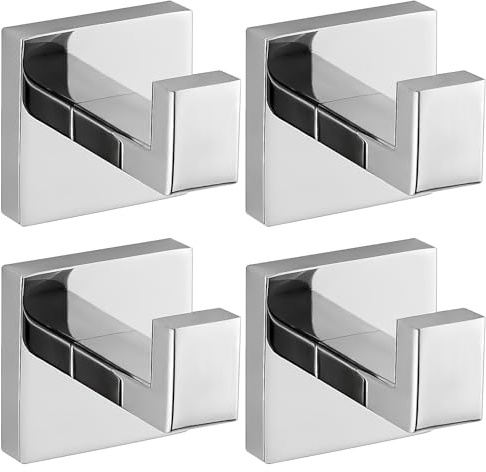 warlve Chrome Polished Towel Hooks for Bathrooms, Heavy Duty Wall Mounted Stainless Steel Modern Hook, 4 Pack – Ideal for Hanging Towels, Robes, Coats, in Kitchen, Bedroom, Bathroom, or Hotel