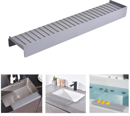 iAnomla Protezione per Lavello in Silicone per Lavello da Cucina, Protezione per il Bordo del Lavello Quarzo da 20 51 cm, Supporto per Spugna Paraspruzzi per Vasca da Cucina, Grigio