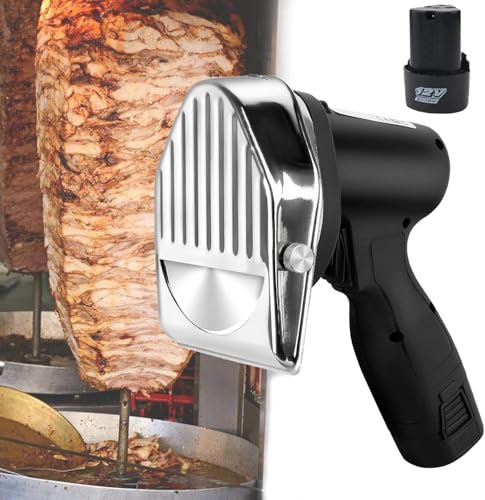 Trancheuse à Doner Kebab électrique sans Fil, Couteau à Doner Kebab Automatique avec 2 Piles Et 2 Lames en Acier Inoxydable, épaisseur De Coupe 0-8 Mm, Machine Commerciale De Coupe De Viande en Acier